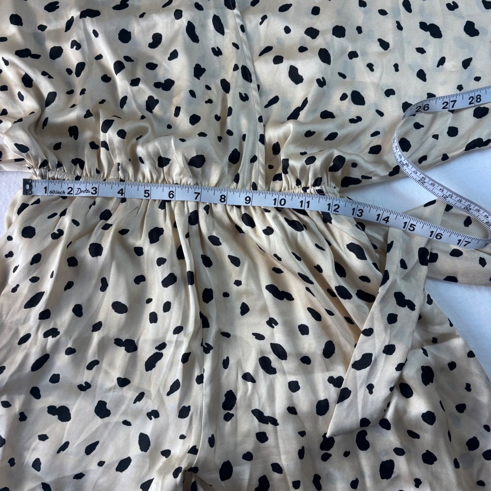 Pink Lily Dalmatian Print Satin Romper Champagne Black Kimono Sleeve Medium‎ - Picture 8 of 12